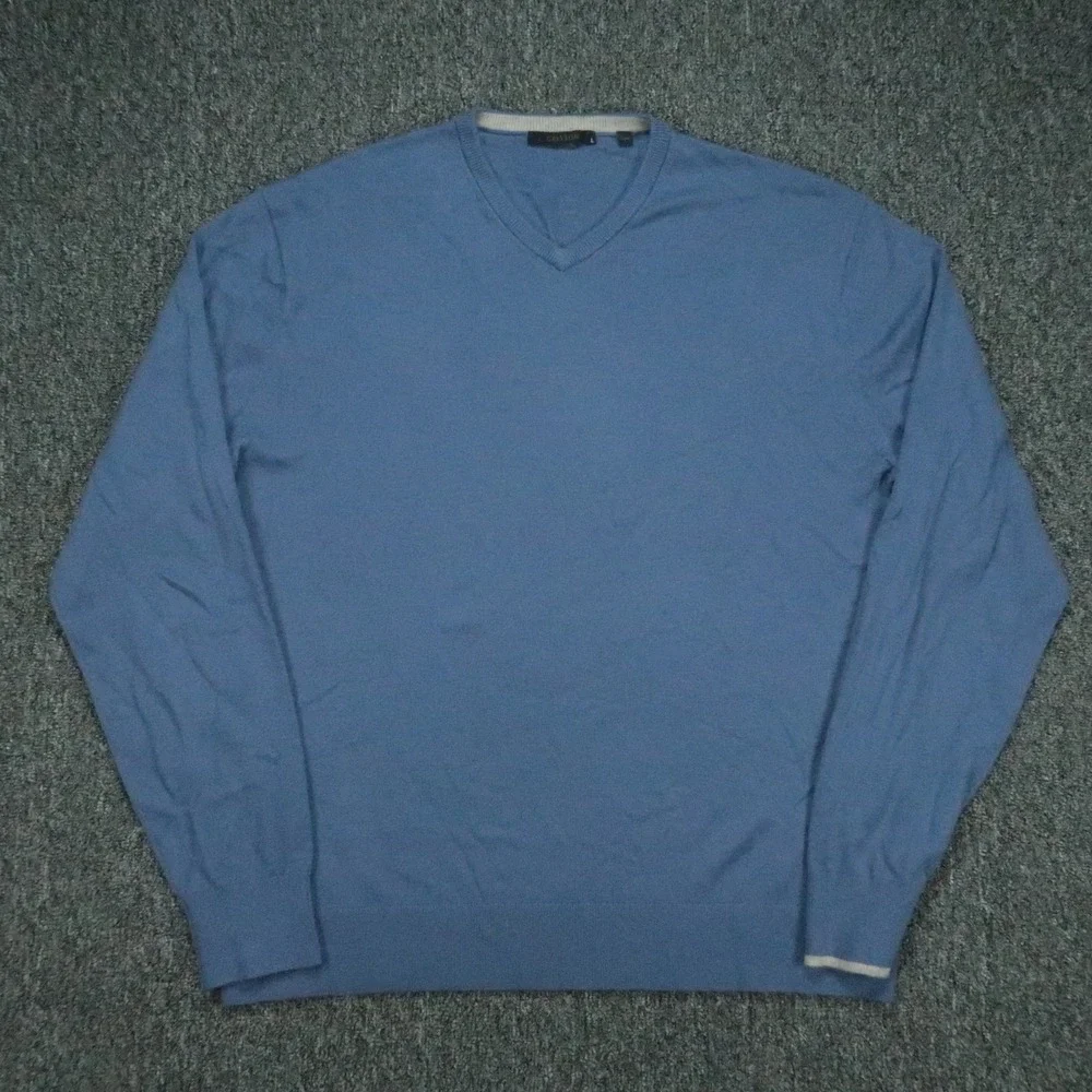 Greyson Sweater Mens Large Blue Cheyenne V Neck Merino Wool Long Sleeve Pullover